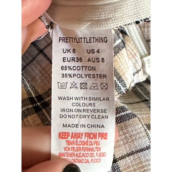 Prettylittlething Beige Plaid Side Zip Up Flare Bootcut Dress Pants Size 8 - Picture 6 of 7